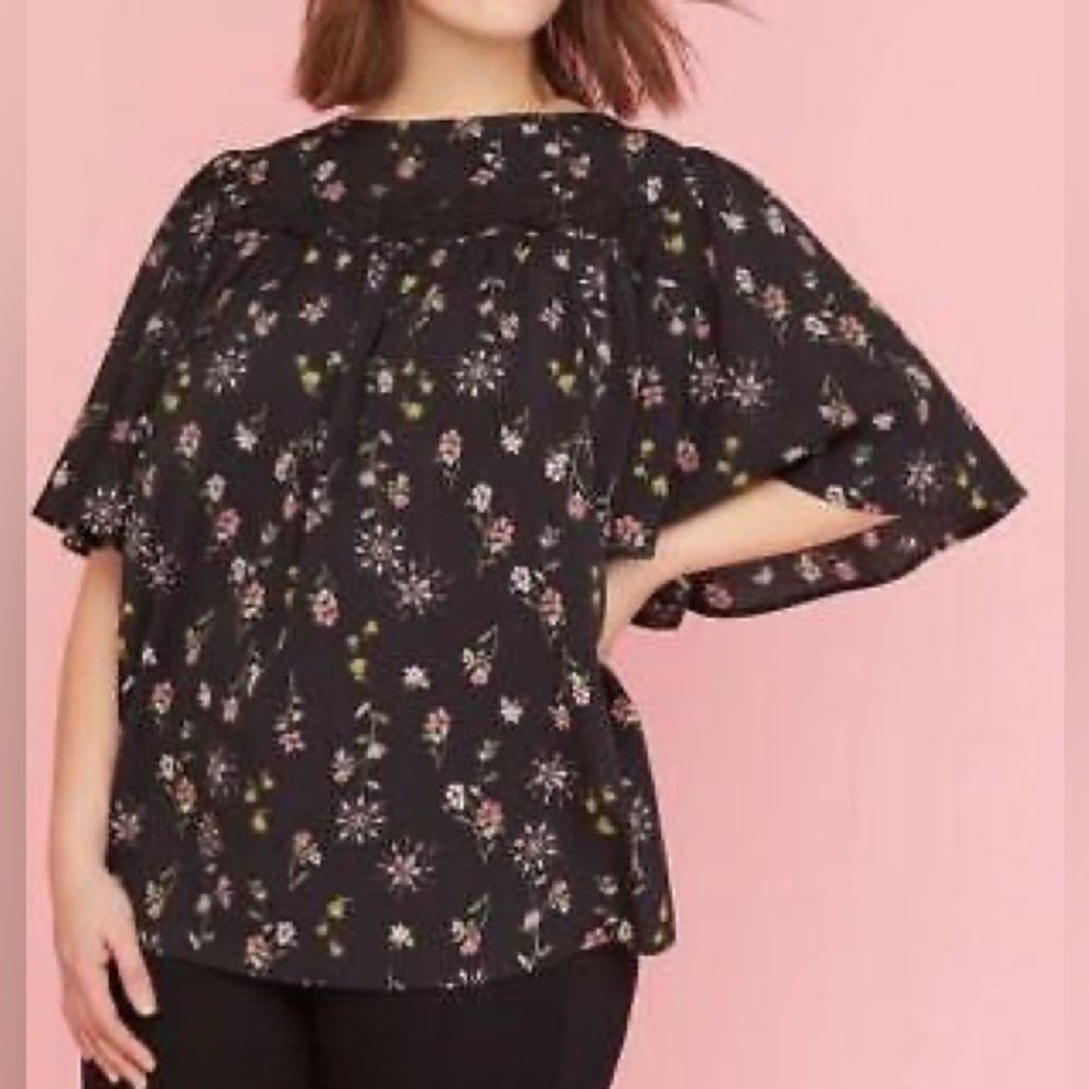 Lane Bryant Moroccan top shirt size 18 black pink bell sleeves women’s Blouse